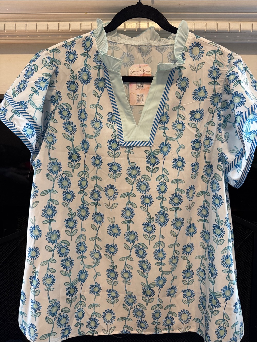 Blue & White Floral Split-Neck Tunic